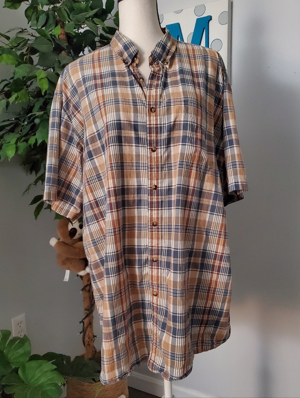 L.L. BEAN Vintage Plaid Short Sleeve Shirt XL Tall